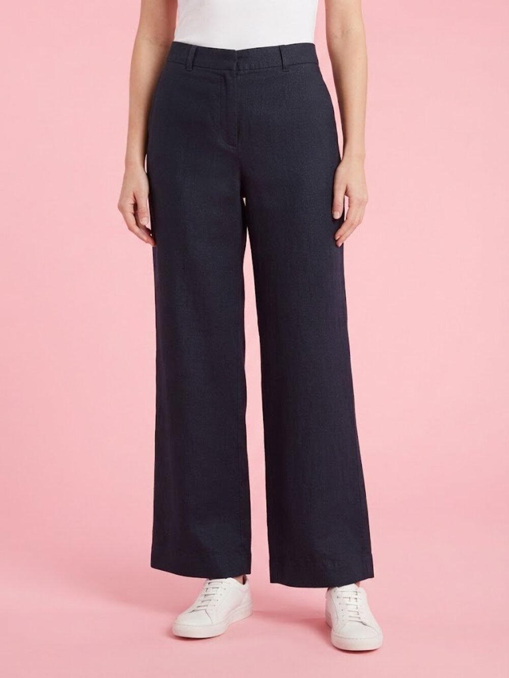 Jones New York Black Pure Linen Tailored Wide Leg Pants